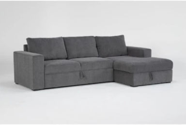 Sebastian Slate Grey Fabric 111" 2 Piece Convertible Futon Sleeper Sectional with Right Arm Facing Storage Chaise | Track Arms