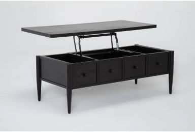 Austen Black 52" Wide Rectangular Wood Lift-Top Coffee Table | Storage | Drawers