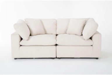 Zone Cream White Fabric 2 Piece Modular Loveseat | Track Arms | Loose Reversible Back