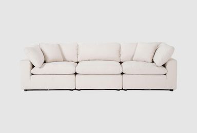 Zone Cream White Fabric 124" 3 Piece Modular Sofa | Loose Reversible Back