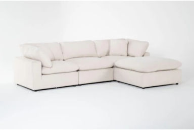Zone Cream White Fabric 124" 4 Piece Modular L-Shaped Sectional with 2 Corners 1 Armless Chair &amp; 43" Oversized Square Ottoman | Reversible