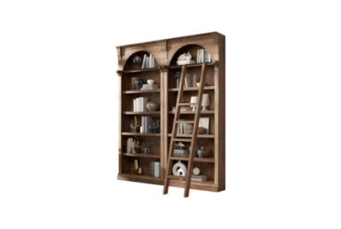 Burke Brown 94&quot; Set of 2 Traditional Arched Bookcases With Wooden Ladder | Library Wall