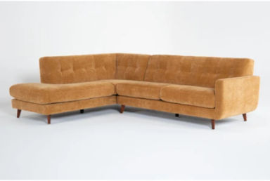 Allie Buttercup Yellow Velvet Fabric 108" 2 Piece L-Shaped Sectional with Left Arm Facing Corner Chaise | Tufted | Track Arms