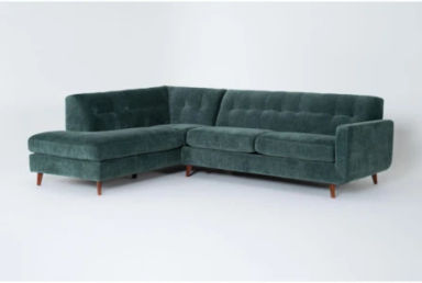 Allie Midnight Jade Green Velvet Fabric 108" 2 Piece L-Shaped Sectional with Left Arm Facing Corner Chaise | Tufted | Track Arms