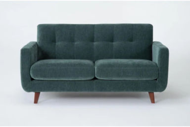 Allie Midnight Jade Green Fabric Loveseat | Track Arms | Tufted