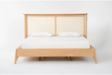 Mariko King Natural Rattan &amp; Wood Platform Bed With Side Storage | Drawers