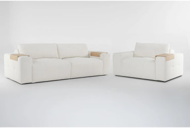 Amallo Ivory White Fabric 108" 2 Piece Sofa &amp; Chair Set