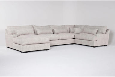 Snuggle Down 173" Beige Natural Fabric 3 Piece Sectional | Left Arm Facing Chaise