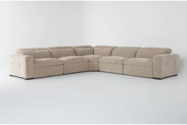 Samba II Beige 5 Piece 141&quot; Power Reclining Modular Sectional | Adjustable Headrests | Reversible | Fabric