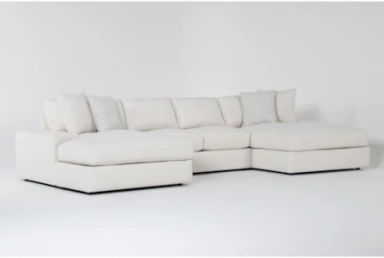 Pratt Foam 156" Ivory White Performance Fabric 3 Piece Sectional | Double Chaise | Symmetrical | Loose Reversible Back