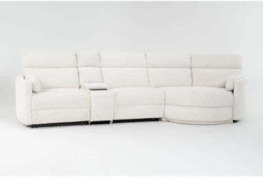 Rayna Snow White Ivory 4 Piece Power Reclining Modular Sectional With Right Arm Facing Cuddler | Performance Fabric
