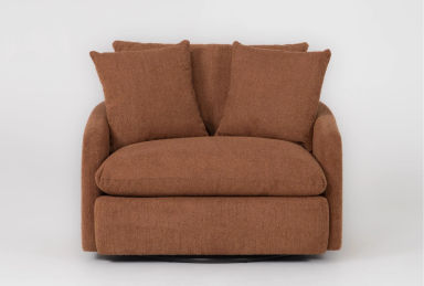 Lula Orange Rust Fabric Swivel Oversized Chair &amp; A Half