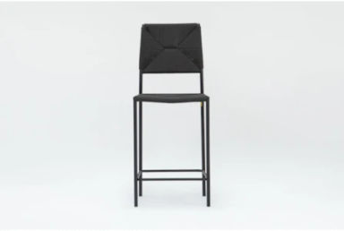 Rattan Black Woven &#x2B; Black Metal 26&quot; Counter Height Stool With Back