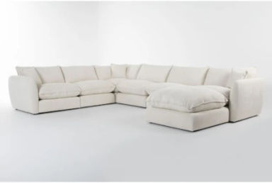Ruby Cream Beige Natural Boucle Fabric 6 Piece Modular 167&quot; L-Shaped Sectional With Ottoman | Reversible