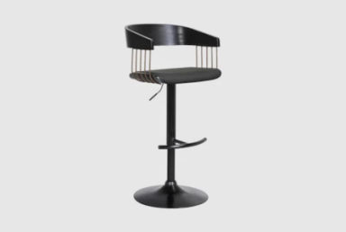 Gloria Adjustable Black Wood 24-33&quot; Barstool In Black Faux Leather With Golden Bronze &#x2B; Black Metal