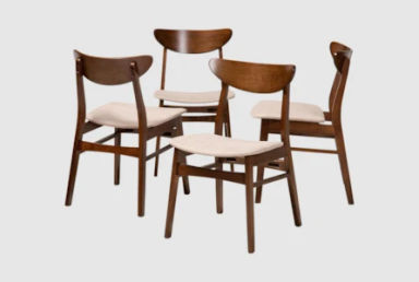 Springs Light Beige Fabric Uph &amp; Walnut Brown Finished Wood Dining Chair Set Of 4