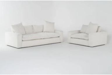 Paloma Cotton White Beige Fabric Sofa &amp; Oversized Chair Set