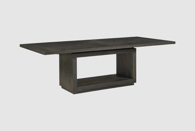 Foxford Grey Wood Rectangular 95" Pedestal Dining Table | Acacia | 6 Seat | Shelves | Storage