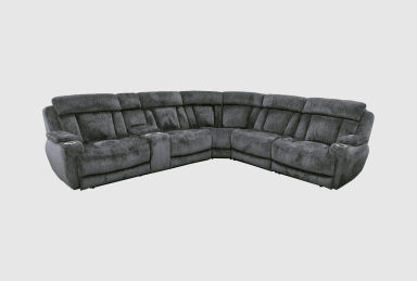Elisa Charcoal Grey Polyester 129" 6 Piece Power Reclining Sectional With Power Headrest Wireless Charging Storage Cupholders Light &amp; USB