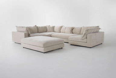 Supreme Lounger Beige Cobblestone Fabric 4 Piece Oversized Modular U-Shaped Sectional with Right Arm Facing Chaise &amp; Ottoman Set