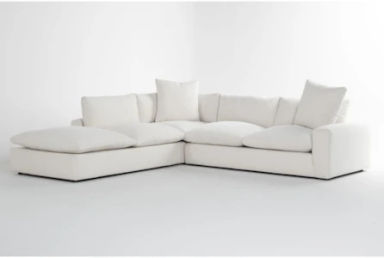 Paloma Cotton White Beige Fabric 3 Piece Modular Sectional With Left Arm Facing Bumper Chaise