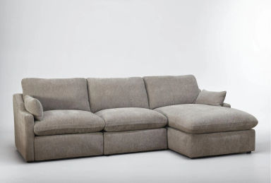 Kennedy Mocha 3 Piece Stationary Modular Sectional With Right Arm Facing Chaise | Fabric | Loose Reversible Back