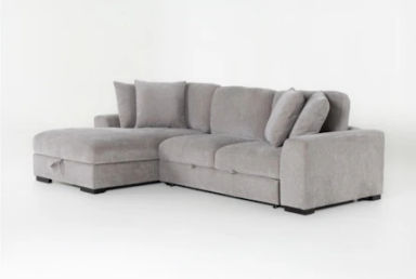 Kaden Grey Fabric 117" 2 Piece L-Shaped Convertible Futon Sleeper Sectional With Left Arm Facing Storage Chaise with Storage