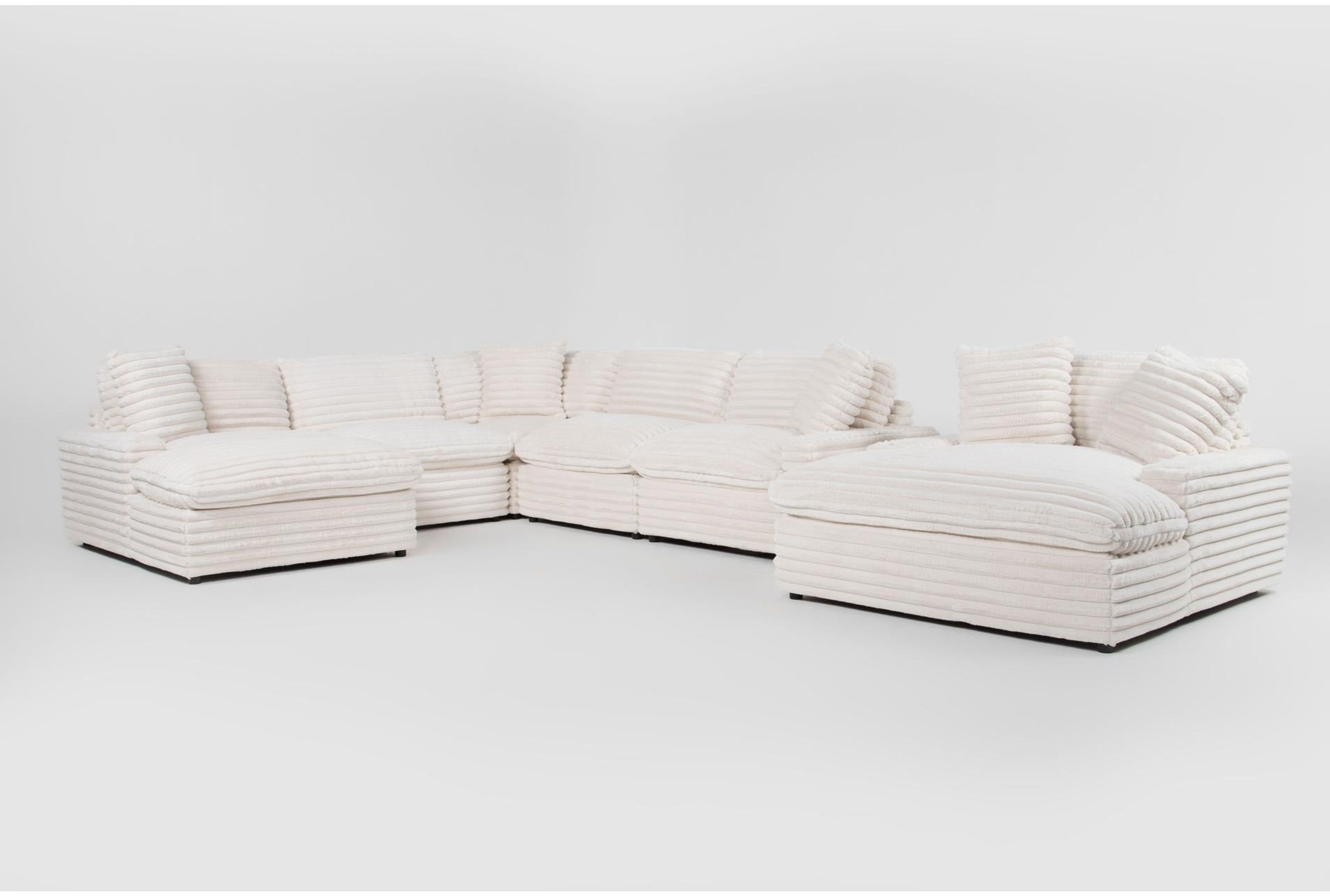 Serenity Fluffy Cream Corduroy U-Shaped Sectional Sofa with Chaise
