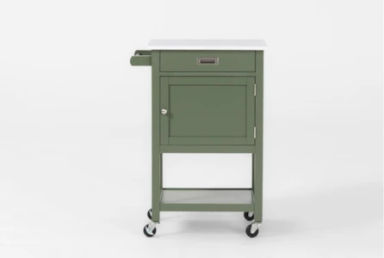 Veronica Sage 1 Drawer 1 Door 25&quot; Rolling Bar Cart With White Faux Marble Top &#x2B; Wheels