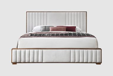 Hermes King Chenille Channel Tufted Upholstered &amp; Wood Platform Bed