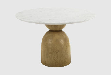 Gala Natural Marble Top + Oak Finish Round 48" Dining Table W/Marble Top