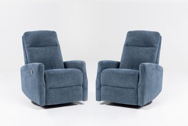 Sanders Indigo Fabric 29" Manual Swivel Recliner Set Of 2