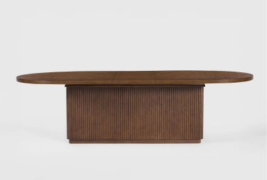 Kissa Brown Wood 90-108" Oval Extendable Reeded Plinth Base Dining Table