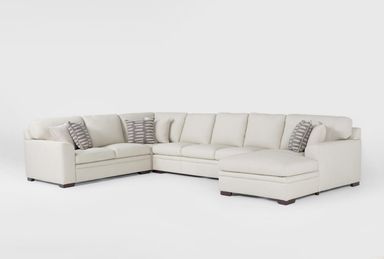 Greer Vanilla White Leather 4 Piece 166" Modular U-Shaped Sectional With Right Arm Facing Chaise &amp; Armless Sofa | Deep Seated