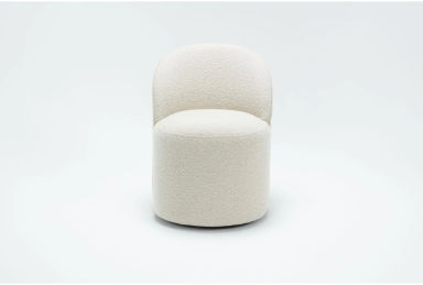Mira II Modern Barrel Back White Boucle Dining Chair With Wheels