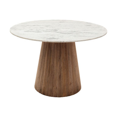 Ronde eettafel wit marmer en hout