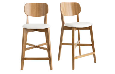 Tabourets de bar bois ch�ne et blanc H65 cm (lot de 2) LUCIA - Miliboo