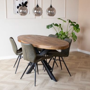 Mangohout eettafel Ovaal met stalen 3D poot