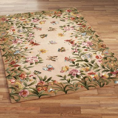 Athena Garden Butterfly Floral Wool Area Rugs
