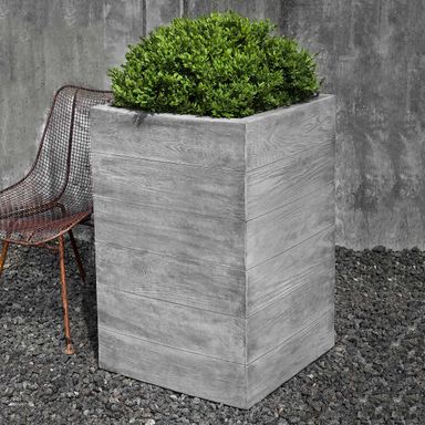 Chenes Brut Tall Box Planter | Faux Wood Grain Garden Planter