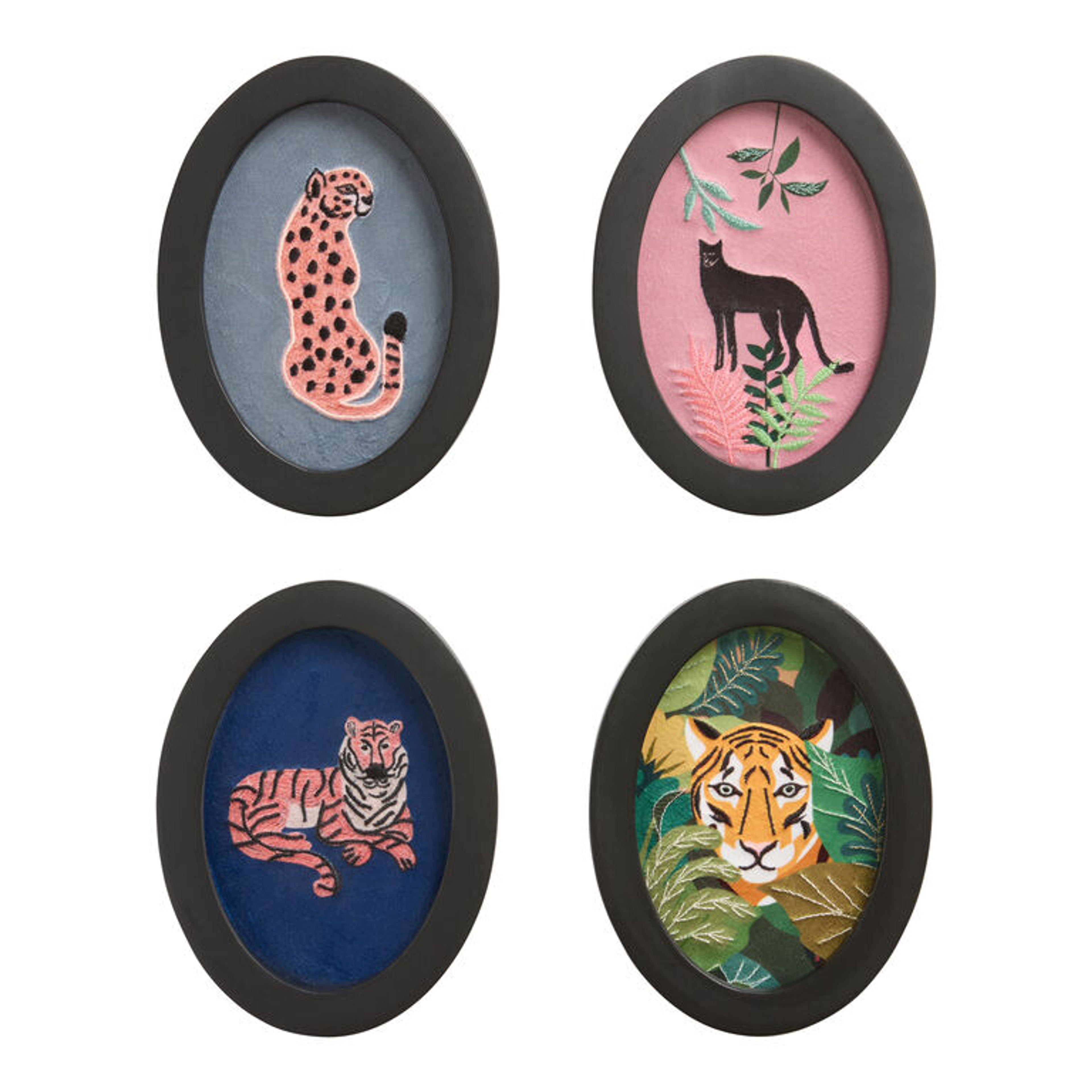 Wild Cats Embroidered Wall Art 4-Piece Set