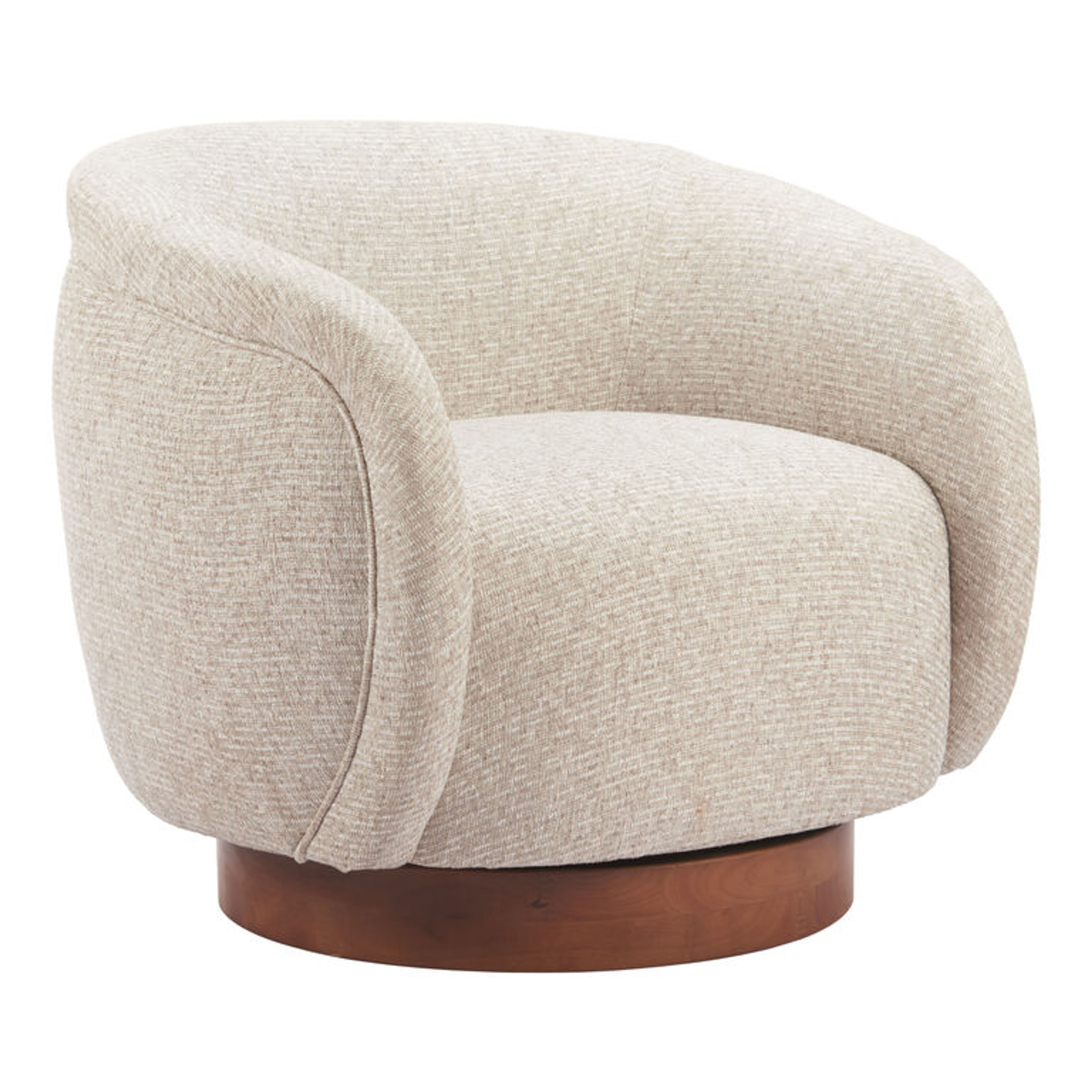 Marvin Cream Upholstered Swivel Chair with Elm Wood Base