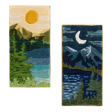 Day and Night Lake Textile Framed Wall Art 2 Piece