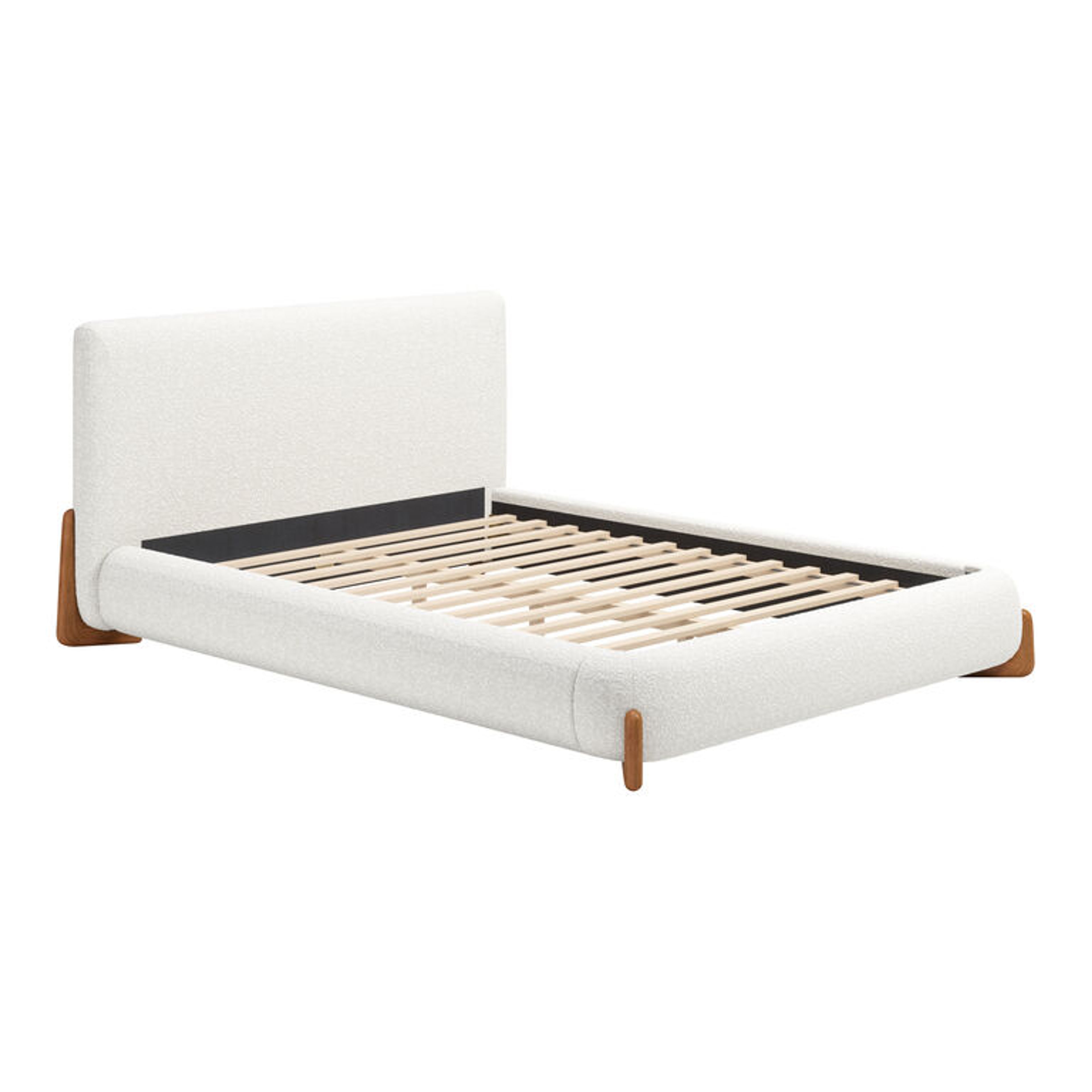 Jorah Ivory Curved Upholstered Platform Bed with Wood Legs