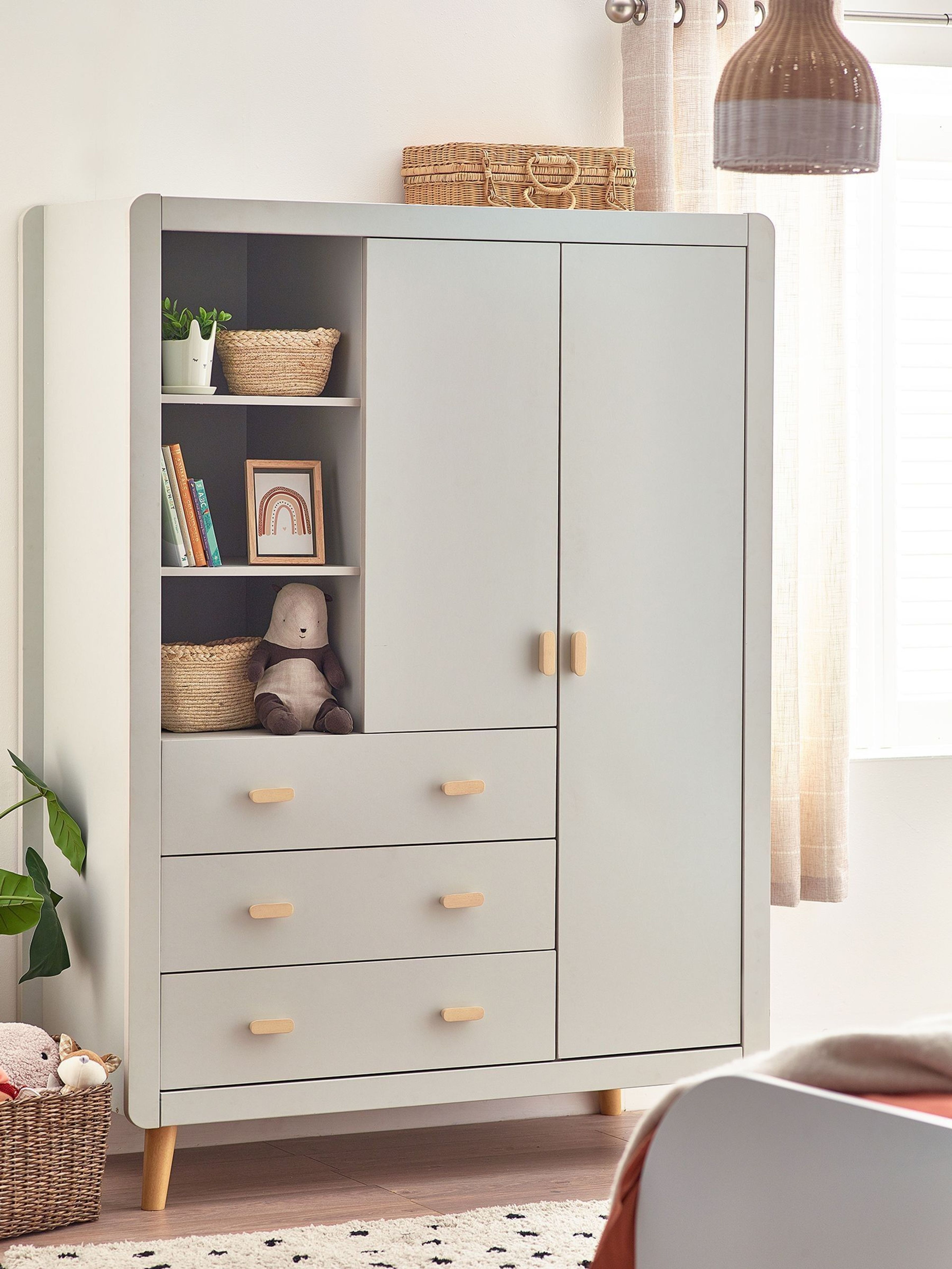 Grey Kids Alix Double Wardrobe with 3 Drawers