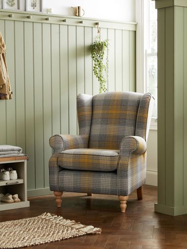 Tweedy Check Murray Ochre Yellow Sherlock Highback Armchair