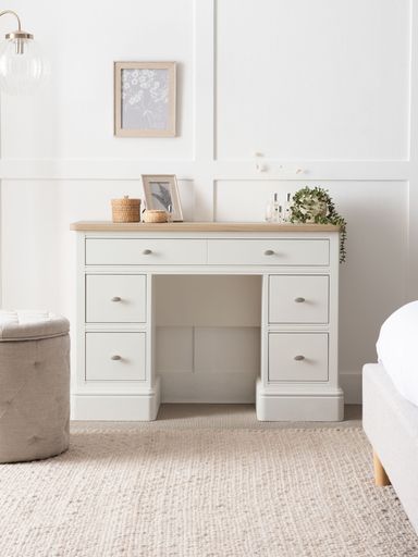 Chalk White Hampton Painted Oak Collection Luxe 5 Drawer Console Dressing Table