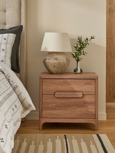 Mid Natural Nolan Oak Effect 2 Drawer Bedside Table