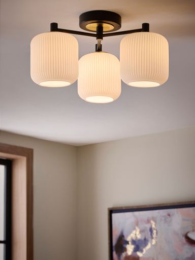 White/Black Ryker 3 Light Flush Ceiling Light Fitting - Also Suitable for Use in Bathrooms