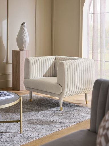 Soft Velvet Pebble Natural Evie Accent Chair